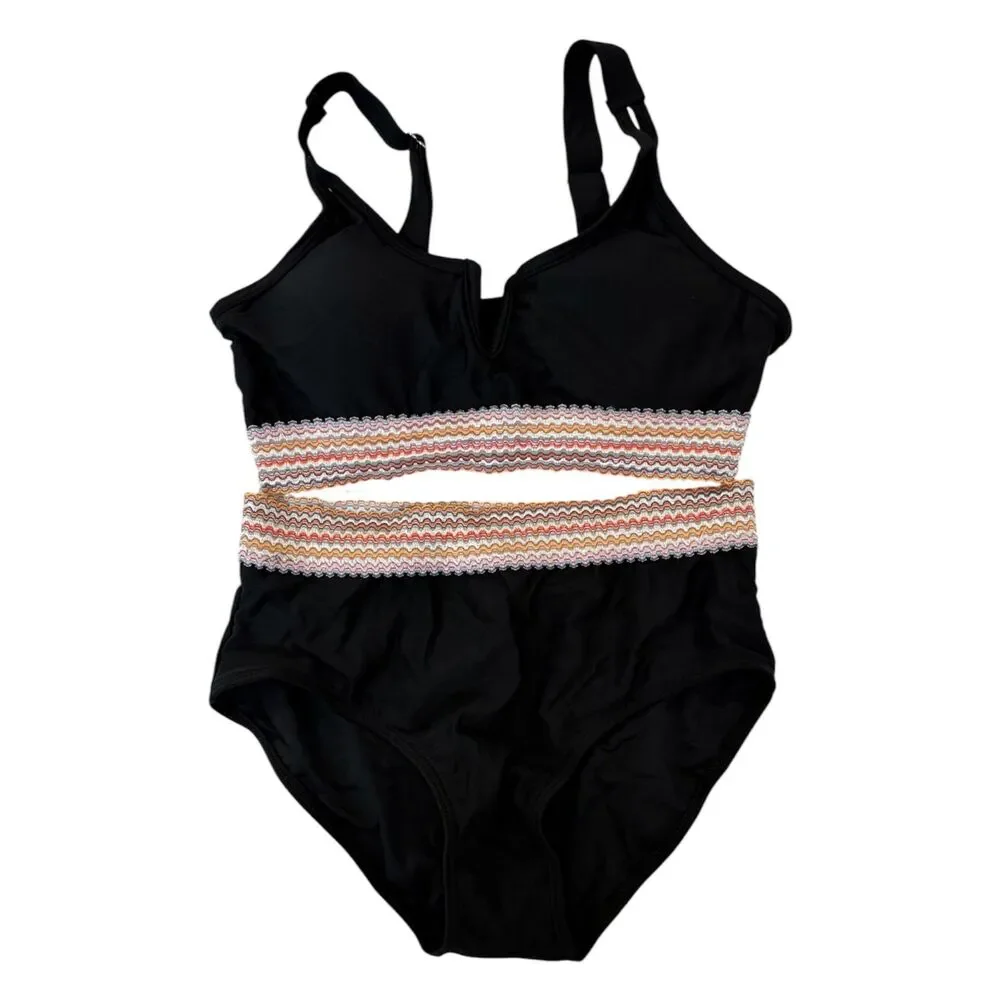 No Brand Youth Black Multicolored Band Two Piece Swimsuit Size 13/14 Youth